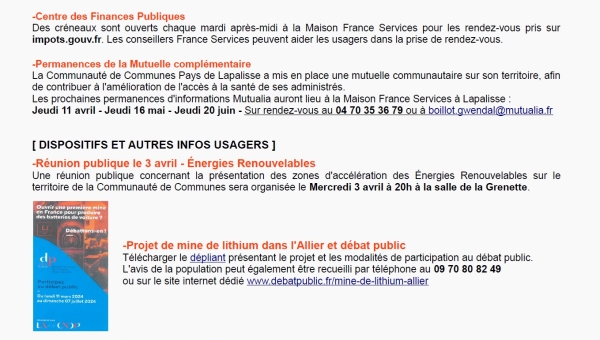 Lettre d'informations 2024 - N°12 Maison France Services Pays de Lapalisse 